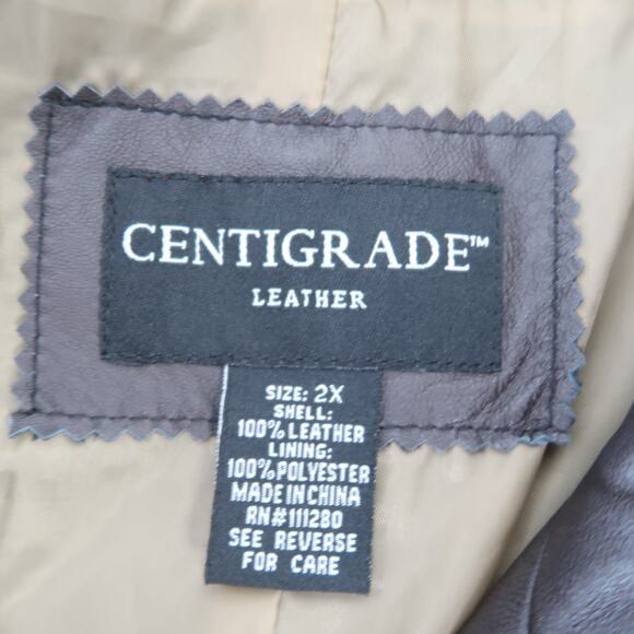 Vintage Y2K Centigrade Dark Brown Genuine Leather Trench Coat Jacket Womens 2X - Picture 6 of 6